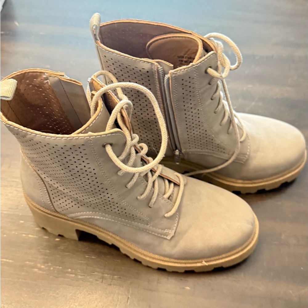 Beige Lace-Up Ankle Boots